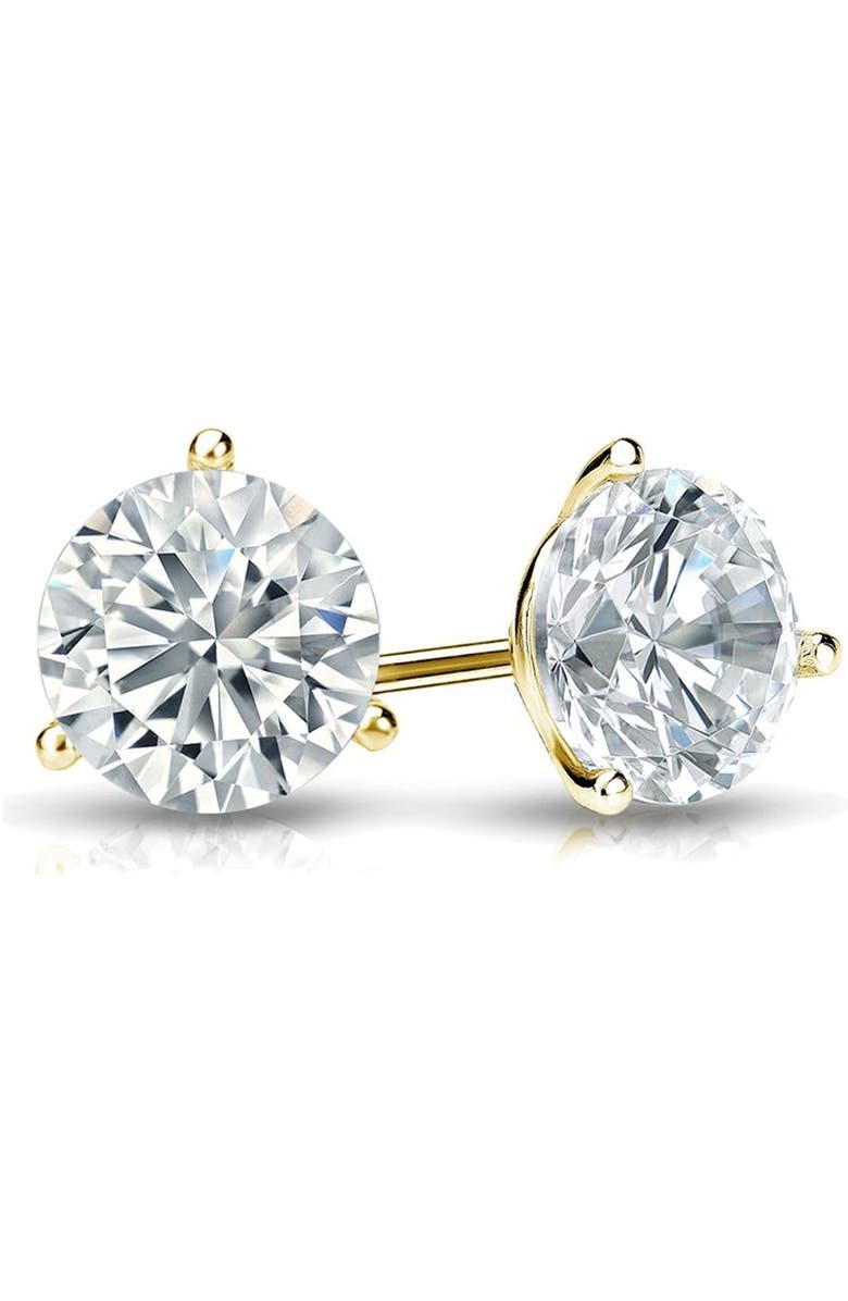 The Diamond Spot 14k Gold Lab-Grown Round Diamond 3-Prong Stud Earrings, Alternate, color, 6 Carat Yellow Gold