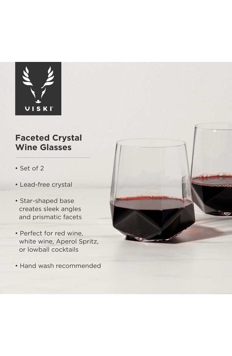 Viski Seneca Crystal Faceted Wine Glasses Set of 2, Alternate, color, Clear