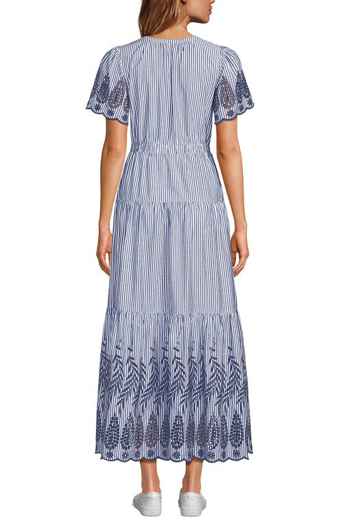 LANDS' END LANDS' END TIERED COTTON POPLIN EMBROIDERED MAXI DRESS 