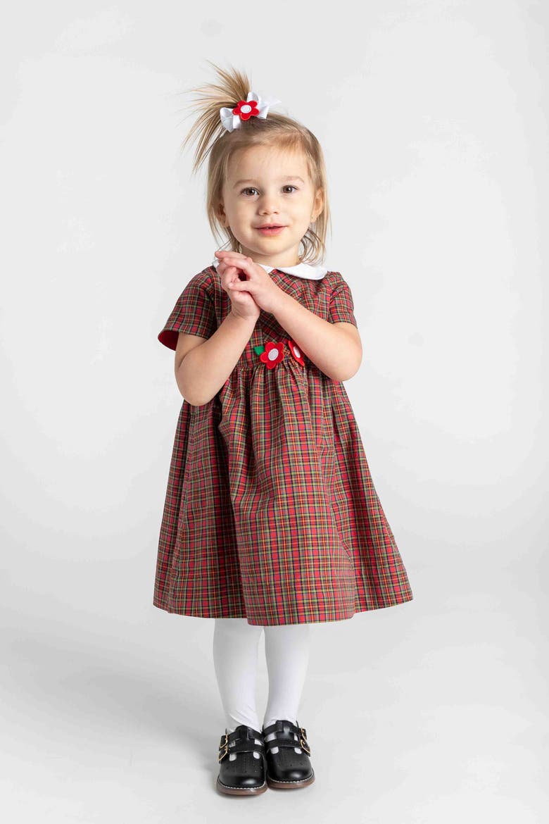 Plaid Dress With Flowers, Alternate, color, Red, Green, White