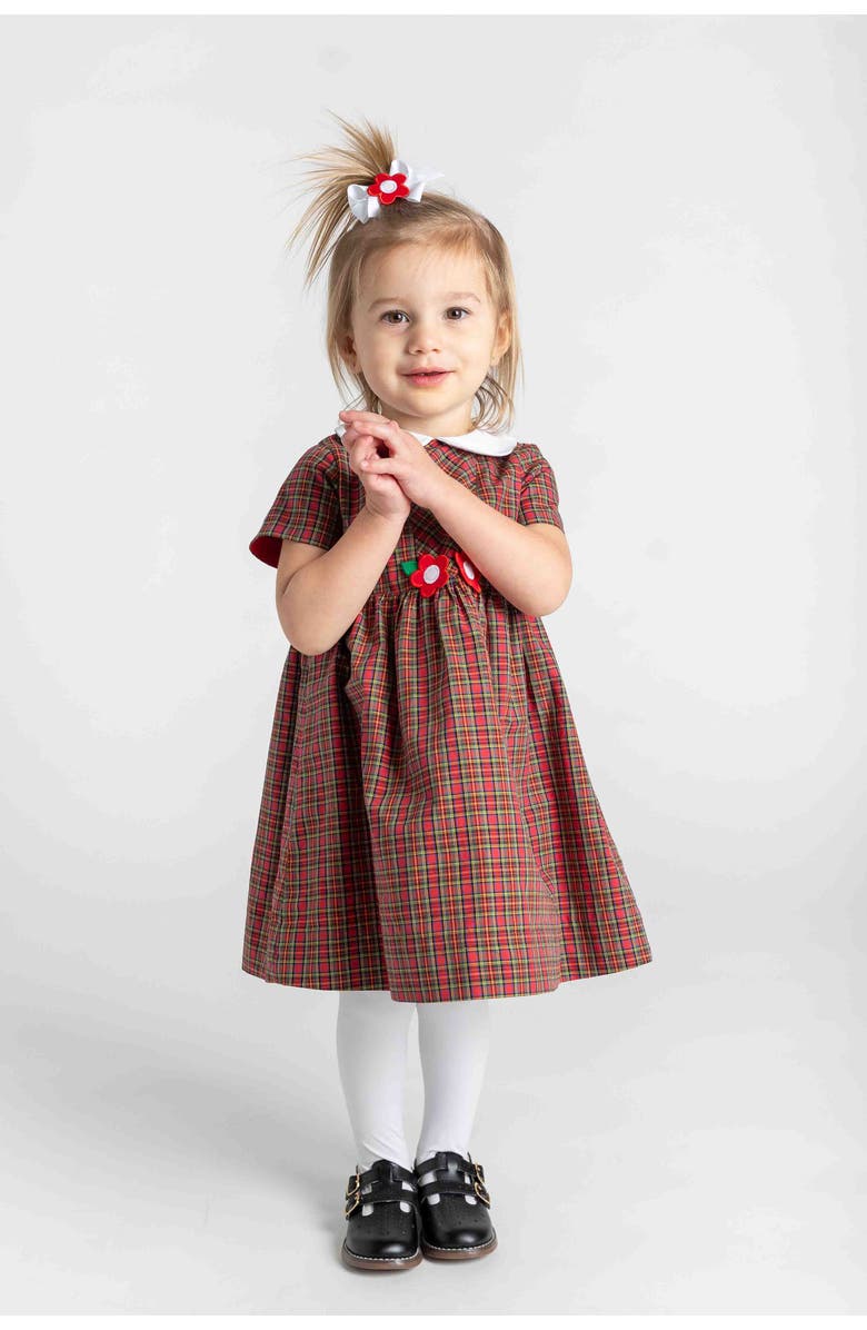 Florence Eiseman Plaid Dress With Flowers, Alternate, color, Red, Green, White