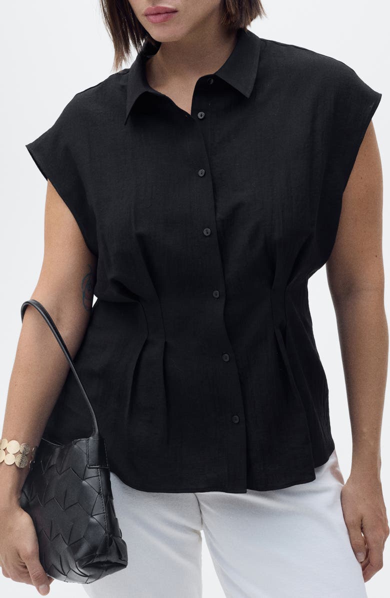 MANGO Pleat Front Sleeveless Button-Up Shirt, Alternate, color,