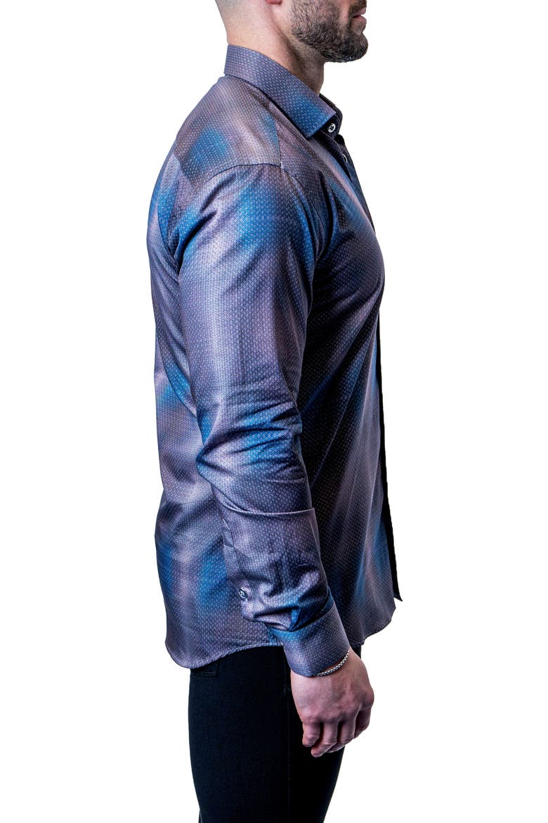 Fibonacci Shiny Chrome Multi Button-Up Shirt, Alternate, color, BLUE MULTI