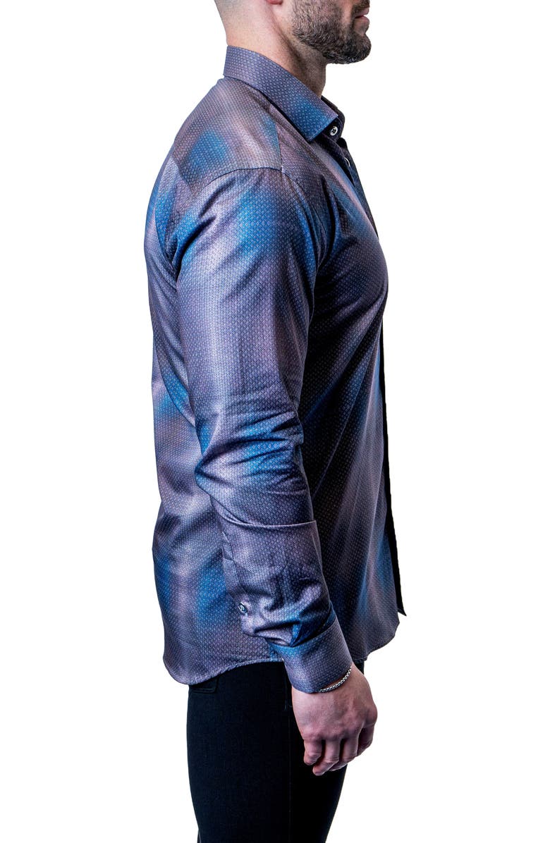 Maceoo Fibonacci Shiny Chrome Multi Button-Up Shirt, Alternate, color, Blue Multi