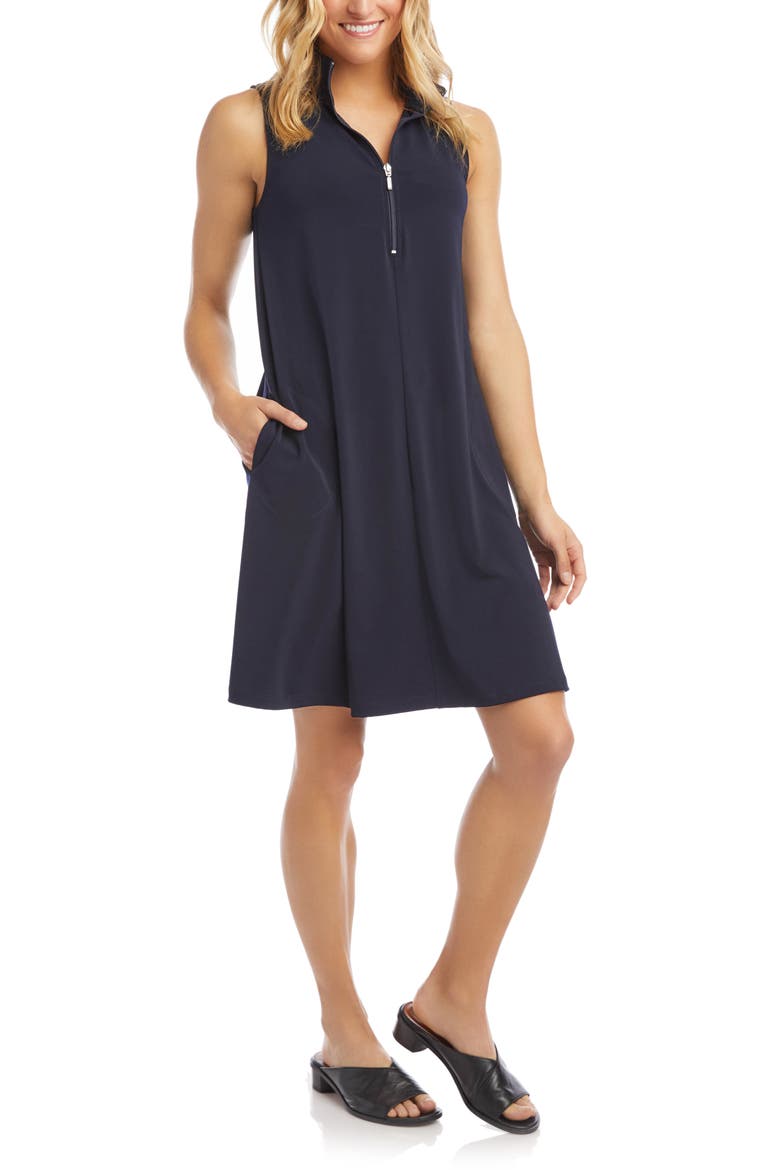 Travel Jersey Half Zip Shift Dress, Alternate, color, NAVY