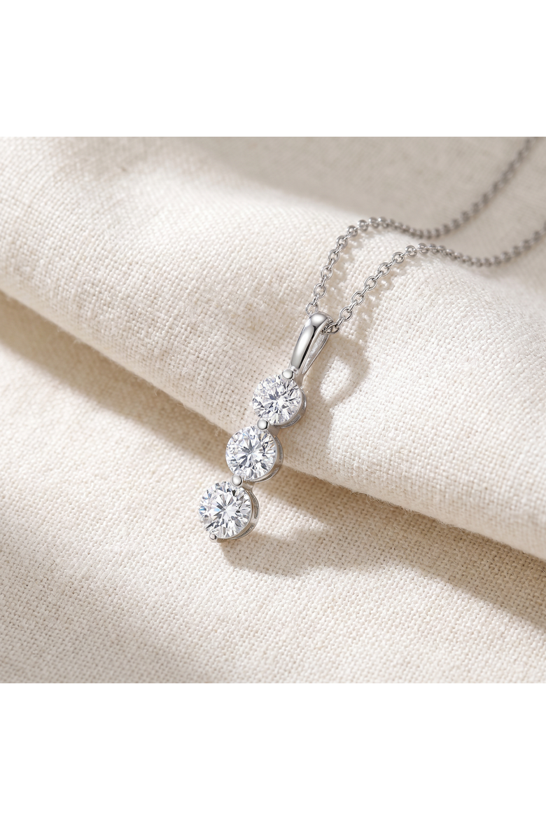 2 Ct Three Diamond Pendant 14K Gold 3 Stone Lab Grown Necklace, Alternate, color, 14k White Gold
