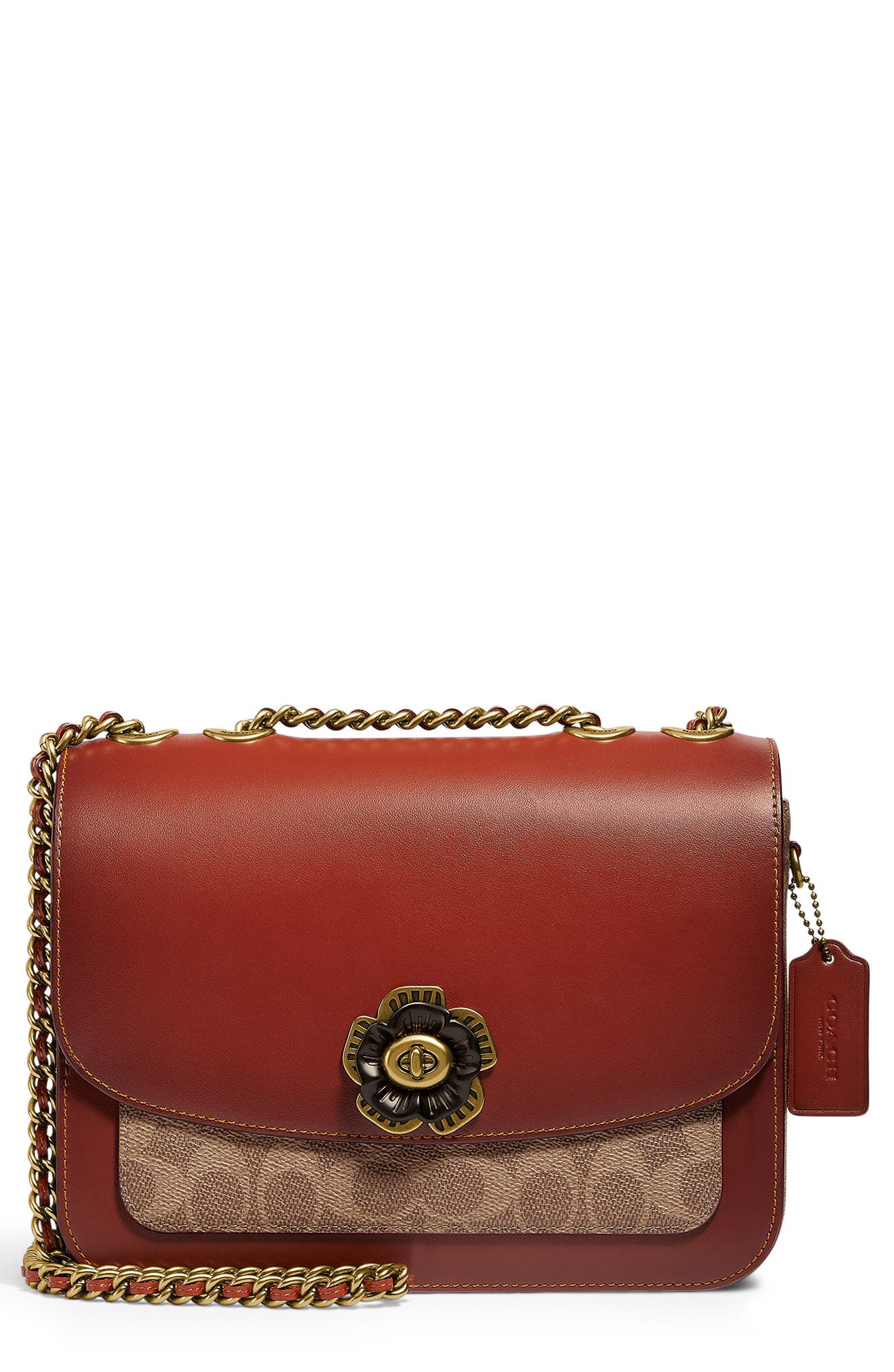 Madison Signature Canvas Crossbody Bag, Main, color, BRASS/ TAN RUST