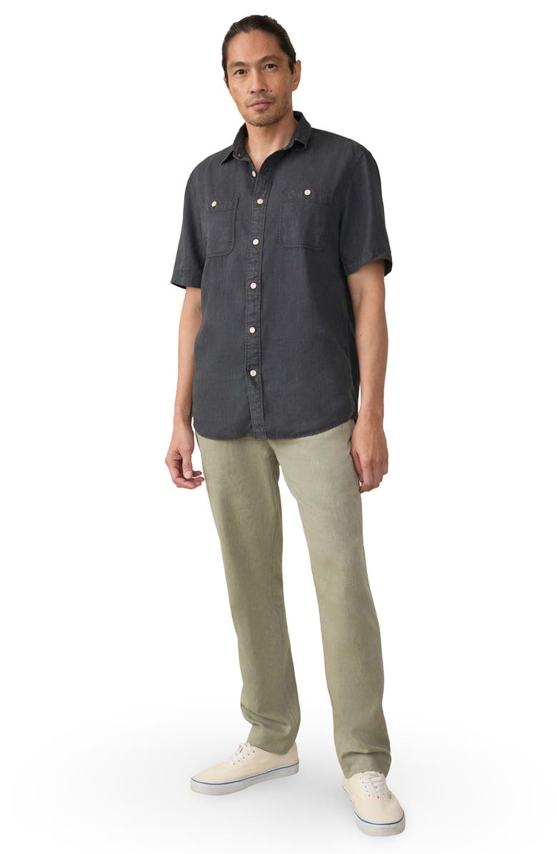Faherty The Tried & True Chambray Short Sleeve Button-Up Shirt, Alternate, color, Durango Black