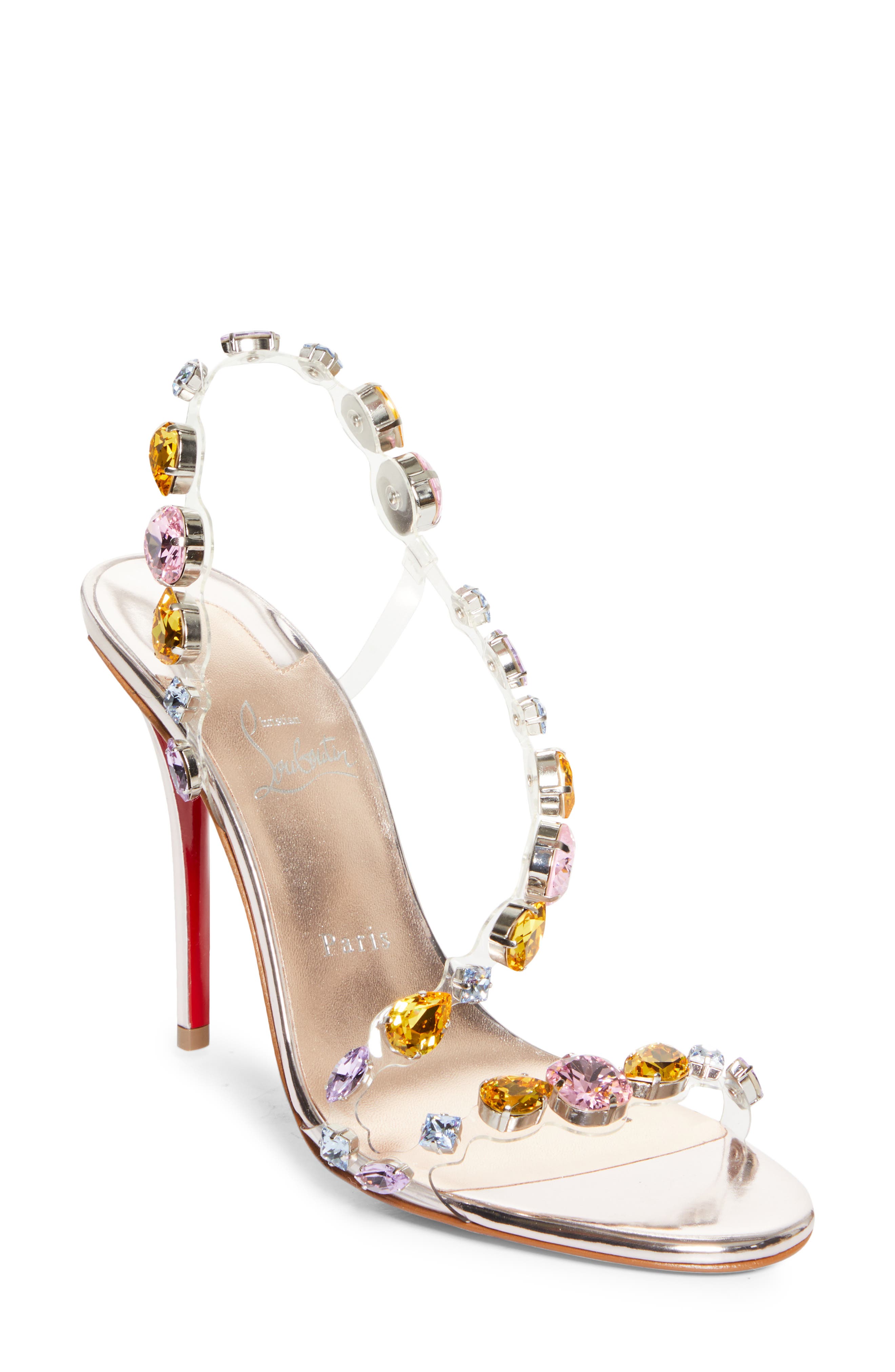 Christian Louboutin Rosa Z Crystal Embellished Transparent Slingback Sandal, Main, color, Leche/ Leche