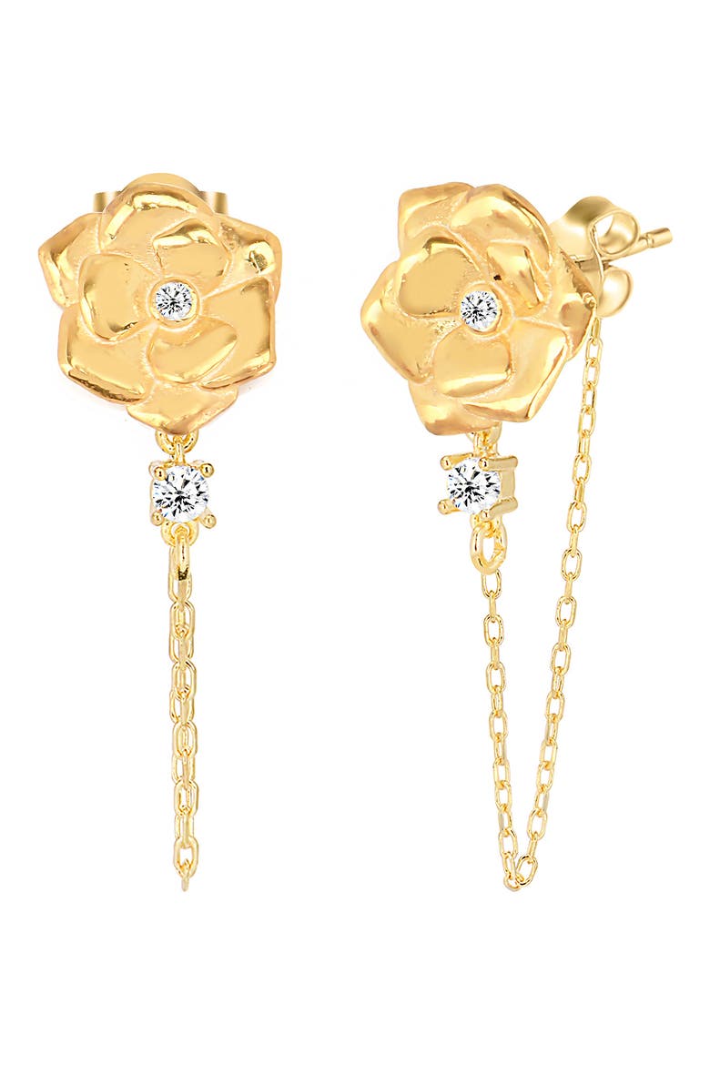 Rosebud CZ Chain Drop Earrings, Main, color, GOLD