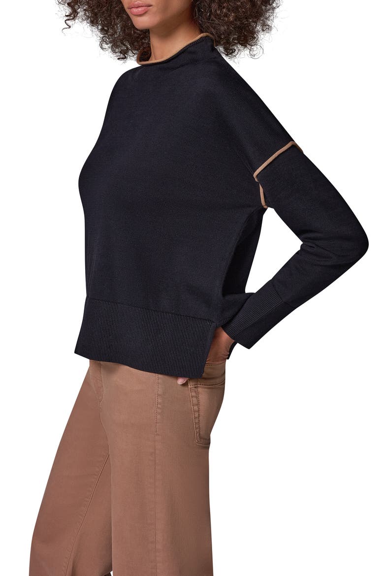 Contrast Trim Mock Neck Cotton Sweater, Alternate, color, BLACK/ CAME