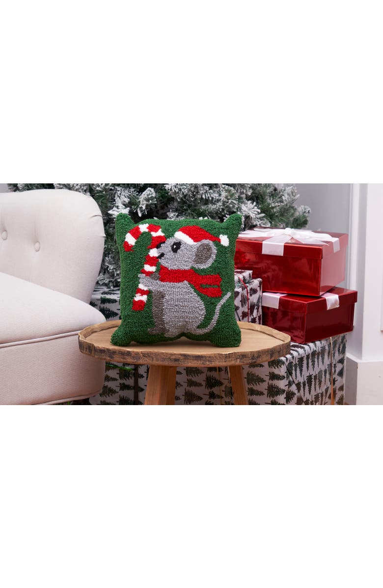 C&F Home Christmas Mouse Hooked Pillow, 12" x 12", Alternate, color, Grey