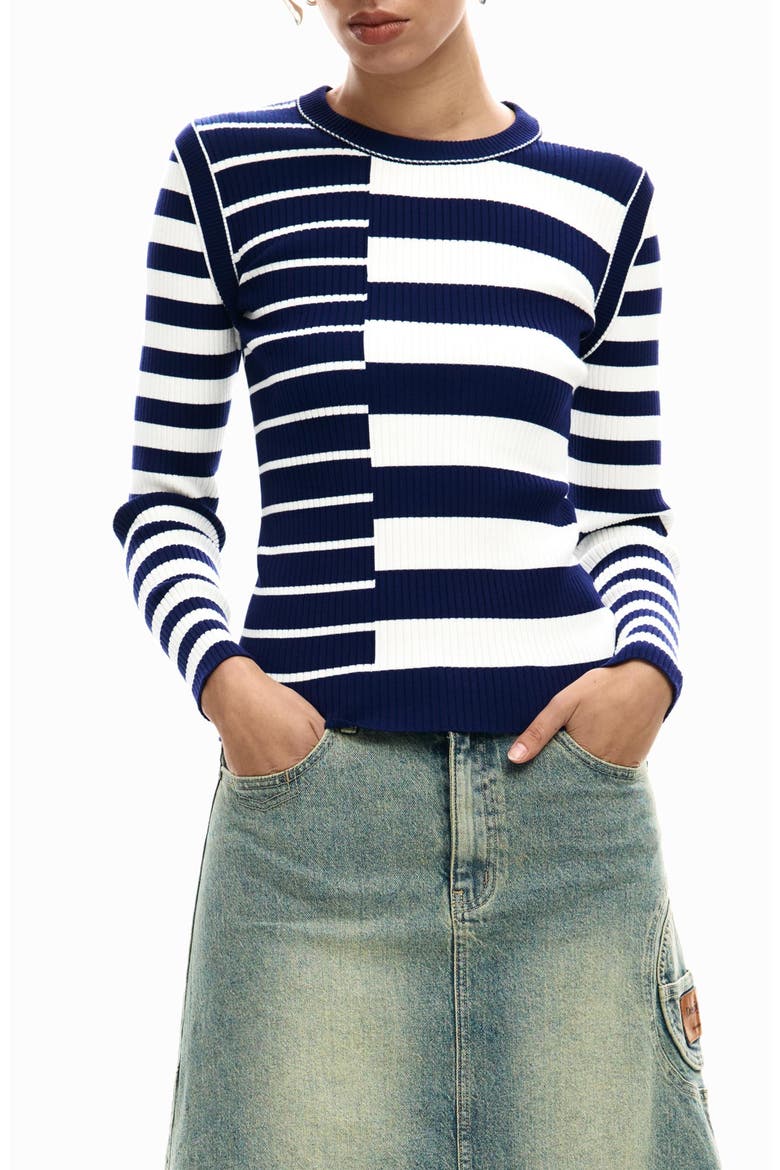 Stripe Rib Sweater, Main, color, WHITE/ BLUE