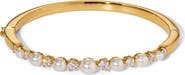 Nadri Cubic Zirconia & Faux Pearl Hinge Bangle Bracelet