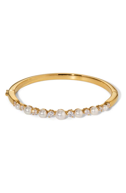 Nadri Cubic Zirconia & Faux Pearl Hinge Bangle Bracelet In Gold