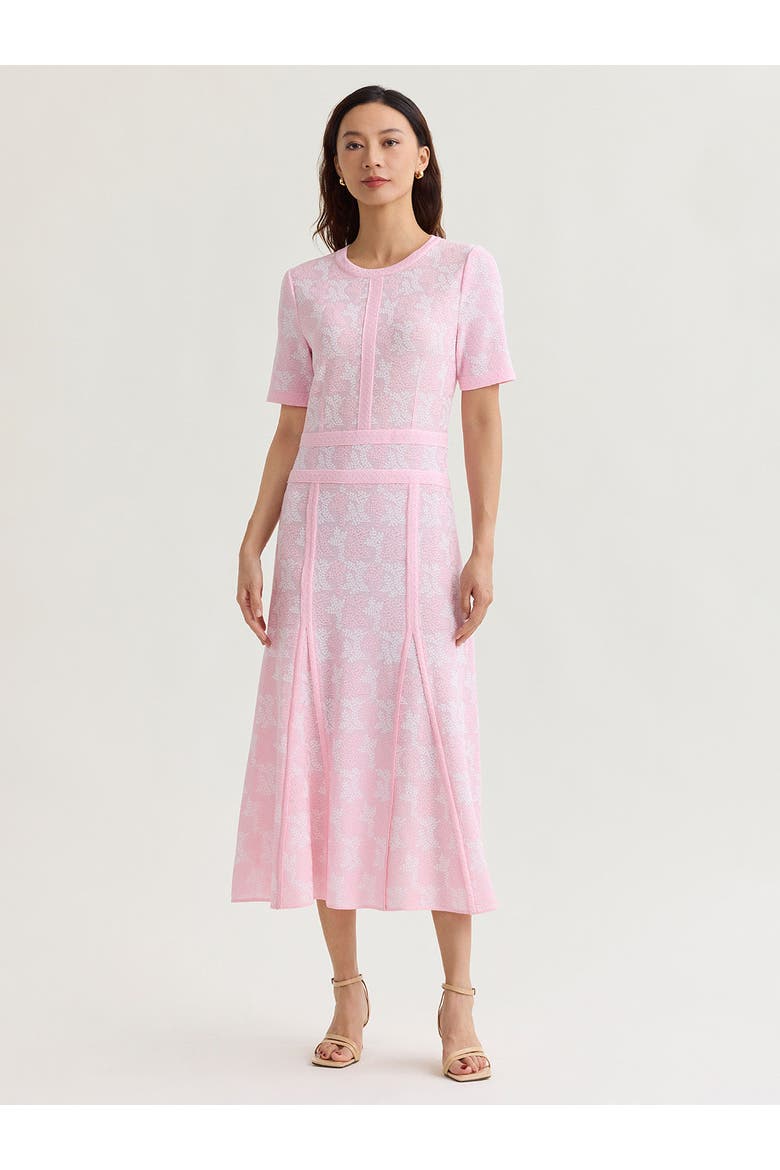 Fit & Flare Intarsia Knit Maxi Dress, Main, color, Cherry Blossom/White
