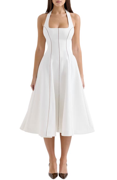 House Of Cb Loulou Halter Dress In Ivory