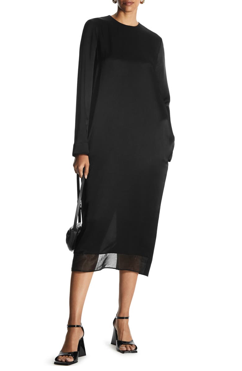 COS Organza Inset Long Sleeve Midi Dress, Main, color,