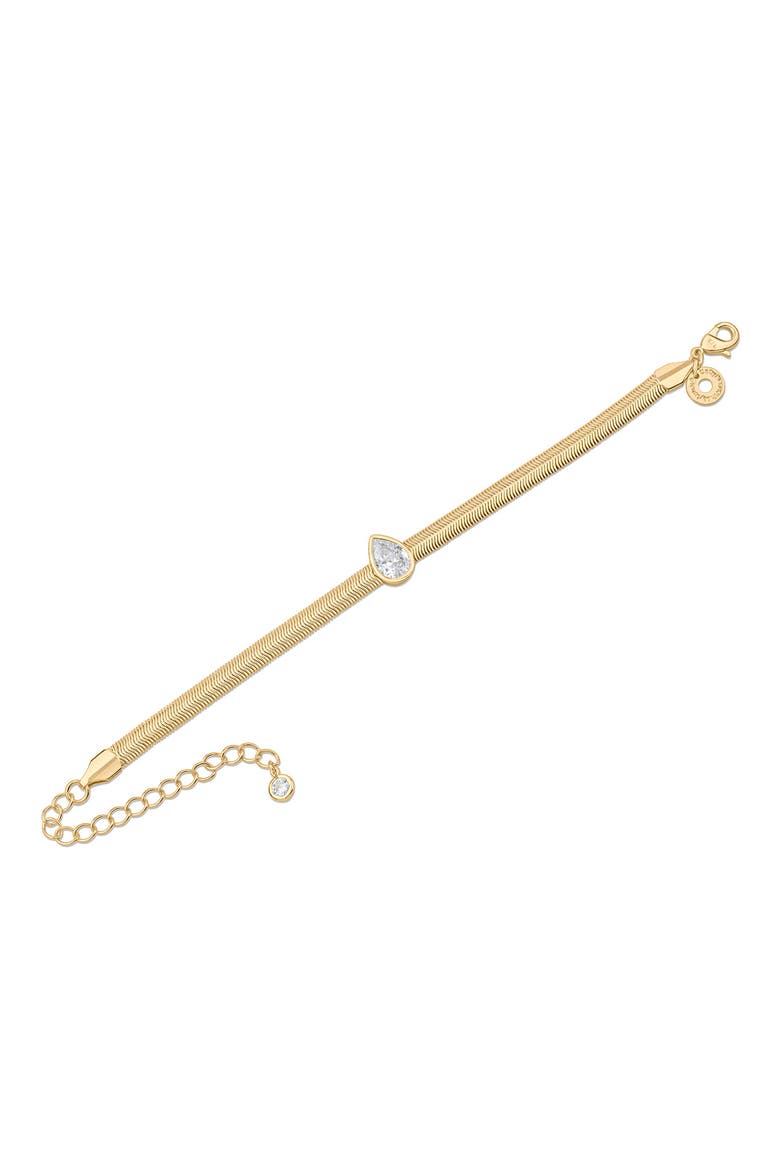 Teardrop Cubic Zirconia Herringbone Chain Bracelet, Alternate, color, GOLD