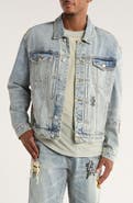 DIET STARTS MONDAY Doodle Embroidered Distressed Denim Trucker Jacket