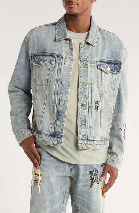 DIET STARTS MONDAY Doodle Embroidered Distressed Denim Trucker Jacket
