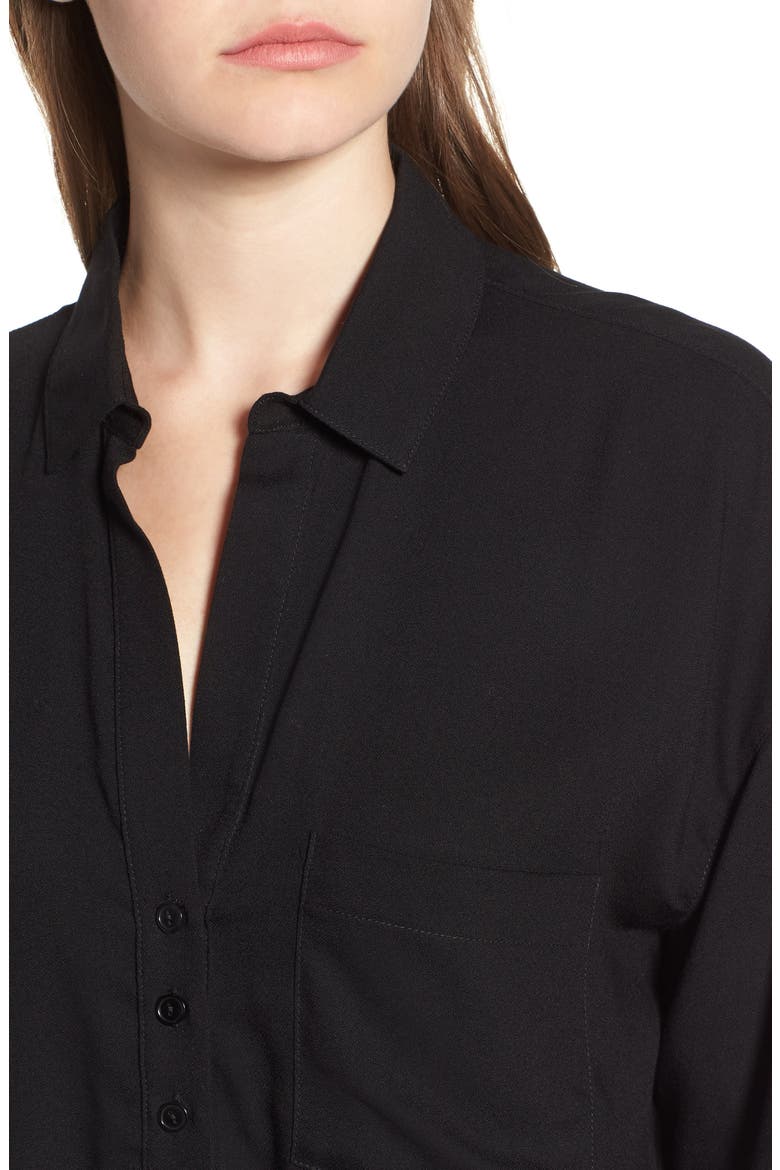 Slouchy Pocket Henley, Alternate, color, SOLID BLACK
