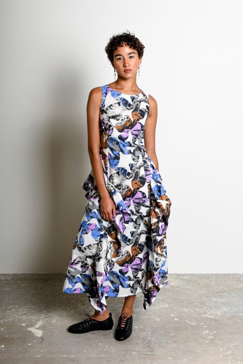 Palmetta Sculptural Side Ruffle Maxi Dress, Alternate, color, Hydra