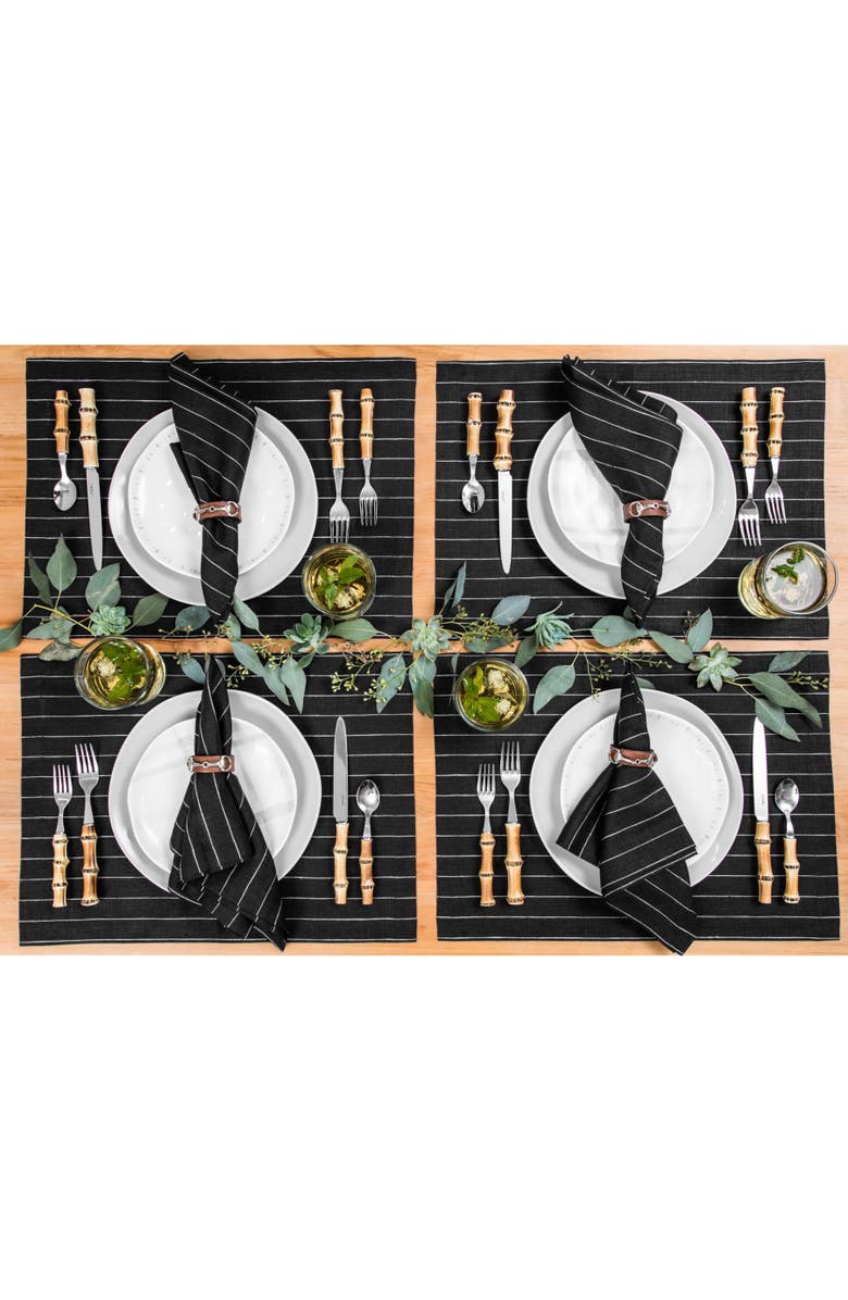 Solino Home Linen Placemats - Pinstripe, 14" x 19" Inch, Alternate, color, Black And White