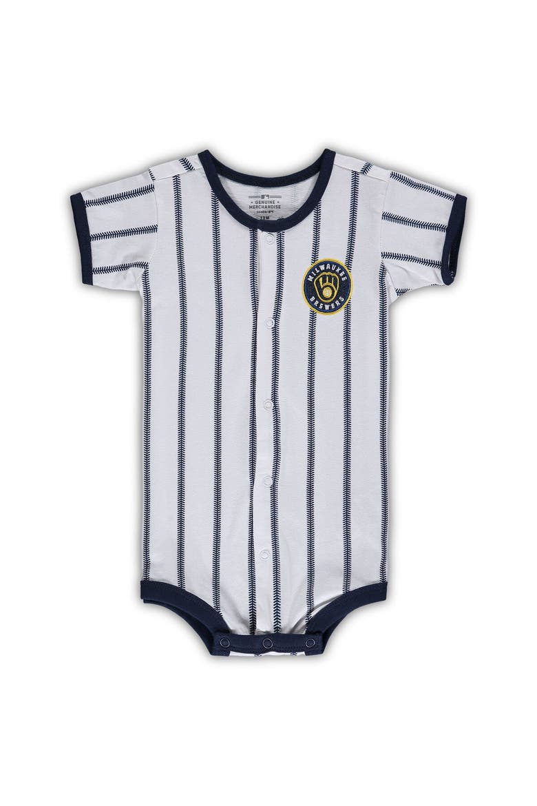 Infant White Milwaukee Brewers Pinstripe Power Hitter Coverall, Alternate, color, White