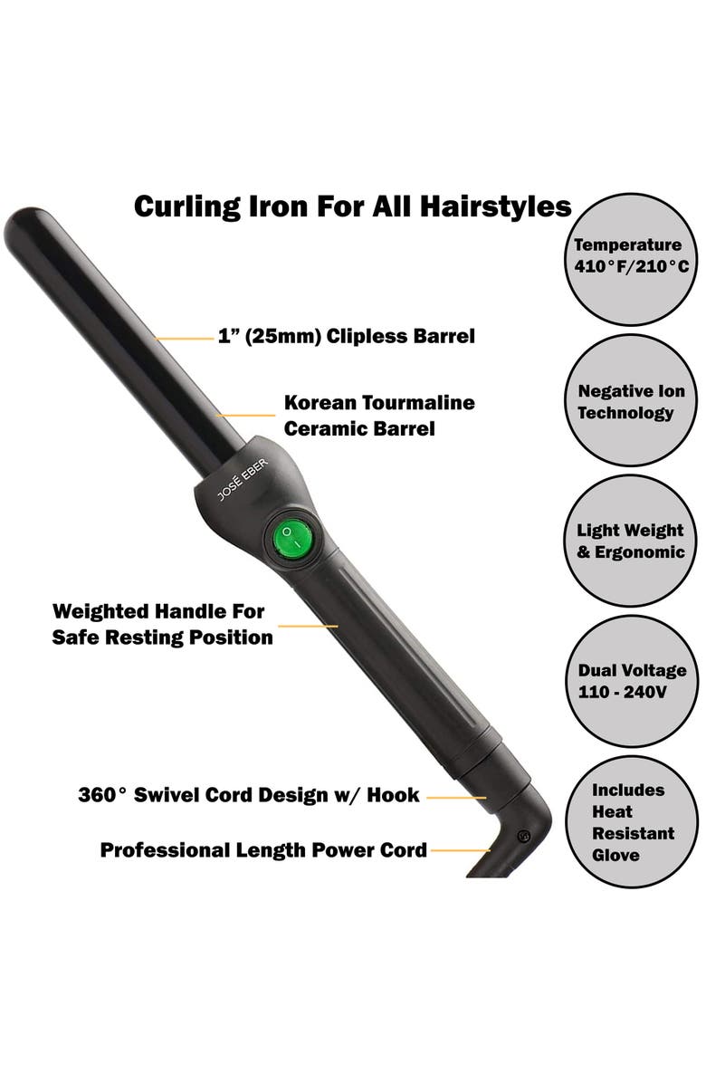 Jose Eber Clipless Curling Iron 1" (25Mm) Black, Ceramic Barrel, Ion Tech, Alternate, color, Black