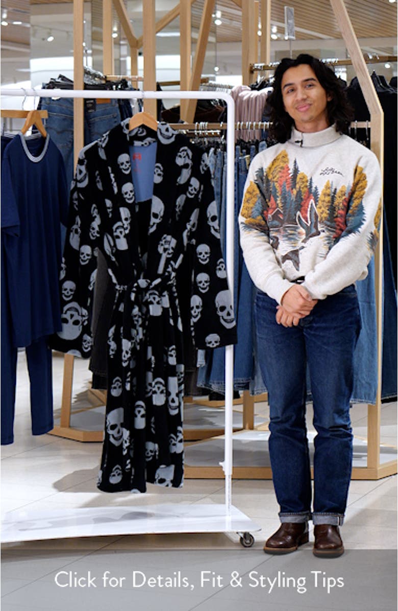 High Note Skull Print Plush Shawl Robe, sales video thumbnail