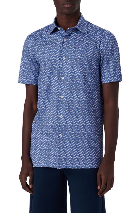 OoohCotton® Floral Print Short Sleeve Button-Up Shirt