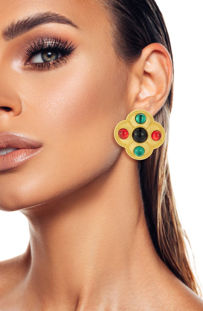 SPHERA MILANO Resin Cabochon Quatrefoil Drop Earrings, Alternate, color, Gold