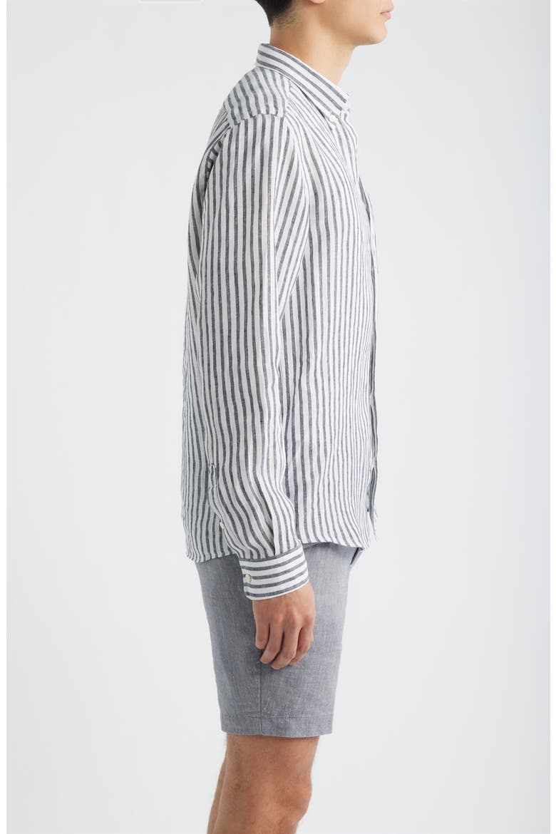 Liam Regular Fit Linen Button-Up Shirt, Alternate, color, DARK BLUE