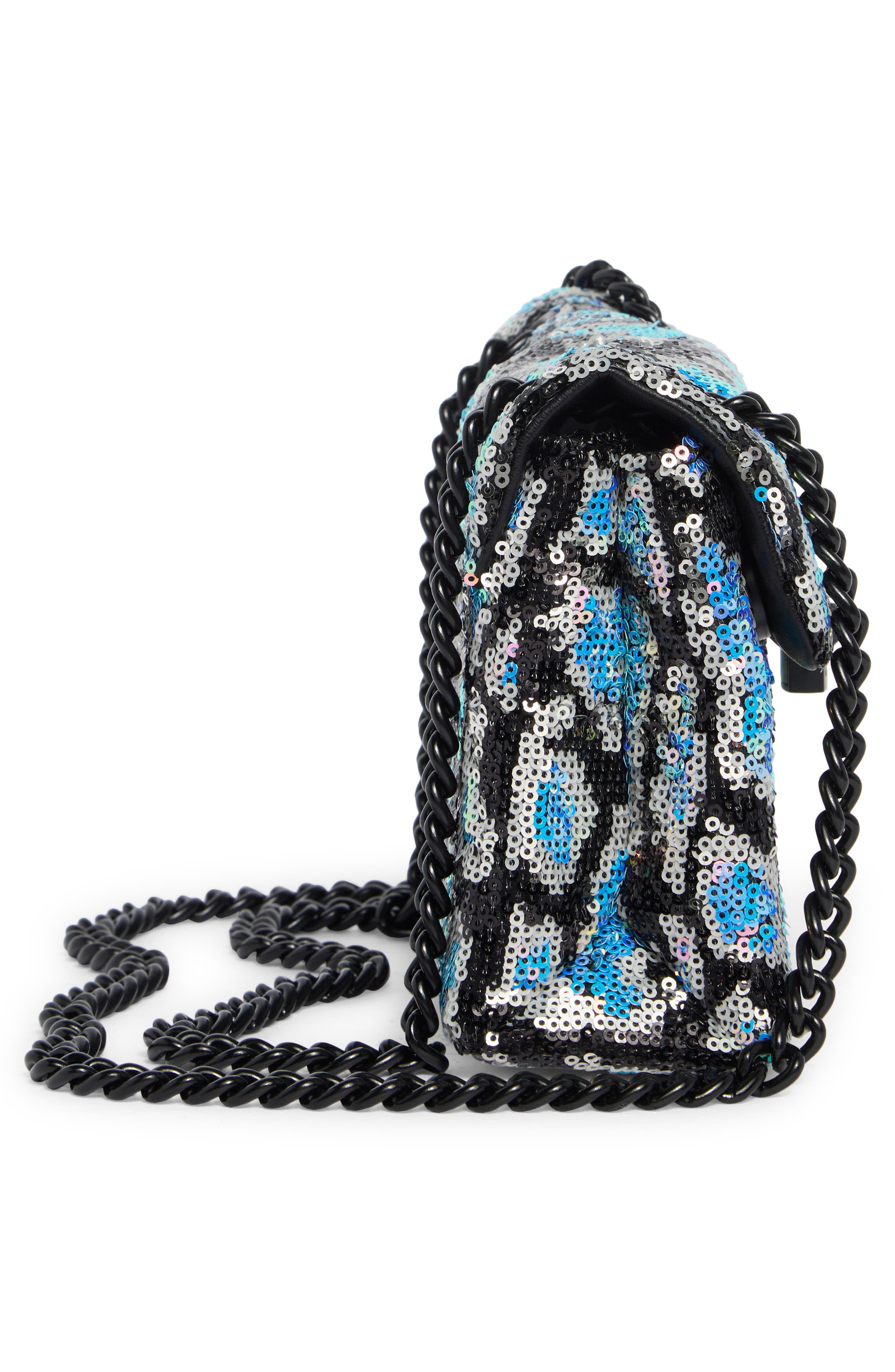 Kurt Geiger London Leopard Pattern Sequined Mini Brixton Shoulder Bag, Alternate, color, Open Grey