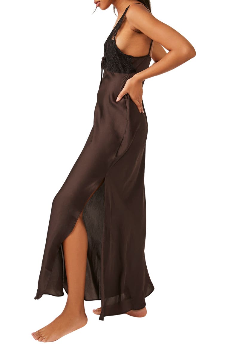 Country Side Lace Trim Nightgown, Alternate, color, HOT FUDGE