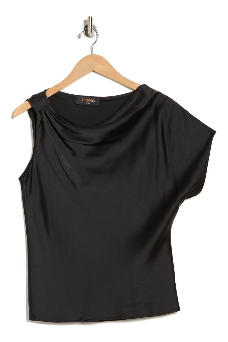 Asymmetric Satin Top, Alternate, color, BLACK