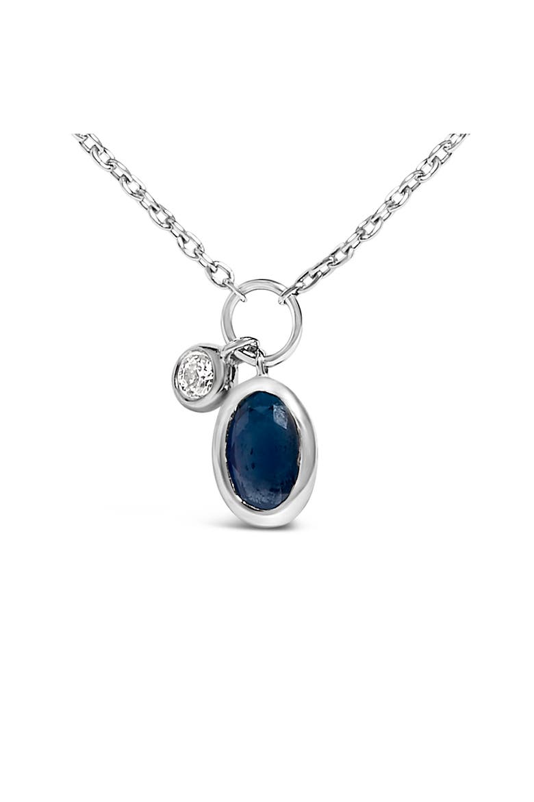10K White Gold Oval Blue Sapphire and Diamond Double Charm Pendant Necklace, Alternate, color, White
