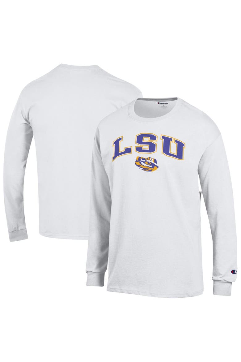 Men's Champion  White LSU Tigers Arch Over Logo Long Sleeve T-Shirt, Main, color, White