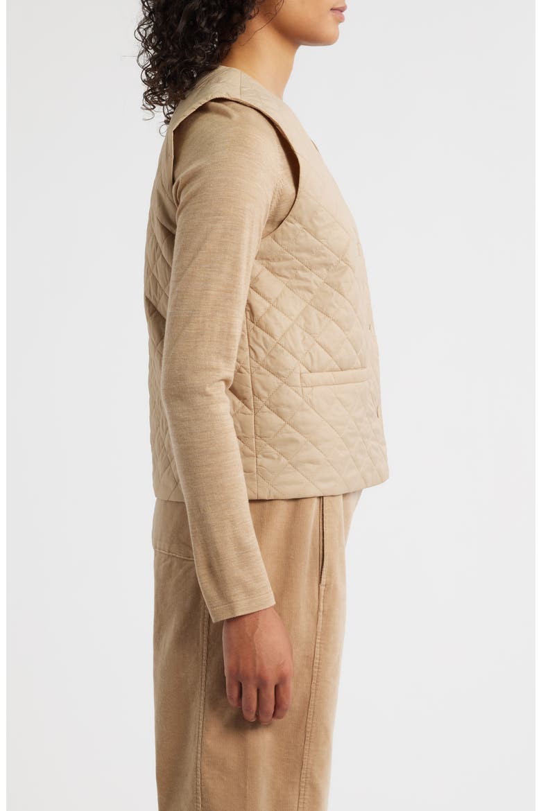 V-Neck Quilted Vest, Alternate, color, BISCUIT