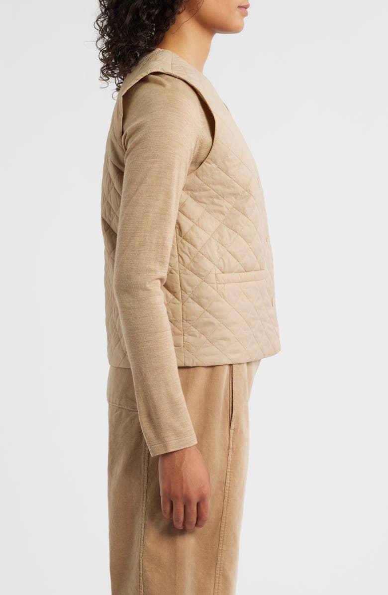 Eileen Fisher V-Neck Quilted Vest, Alternate, color, Biscuit