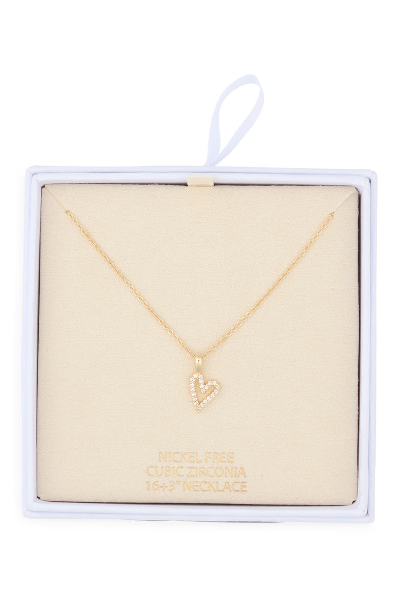 Cubic Zirconia Open Heart Pendant Necklace, Main, color, CLEAR- GOLD