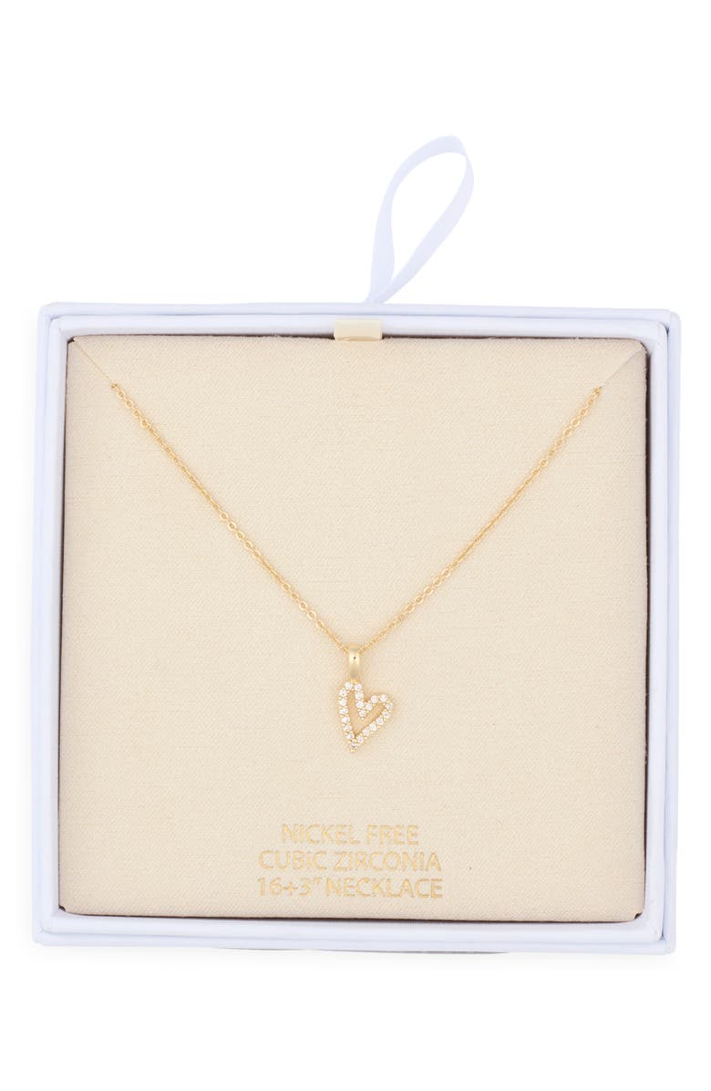 NORDSTROM RACK Cubic Zirconia Open Heart Pendant Necklace, Main, color, Clear- Gold