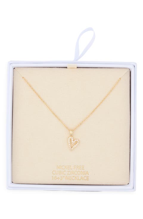 Cubic Zirconia Open Heart Pendant Necklace