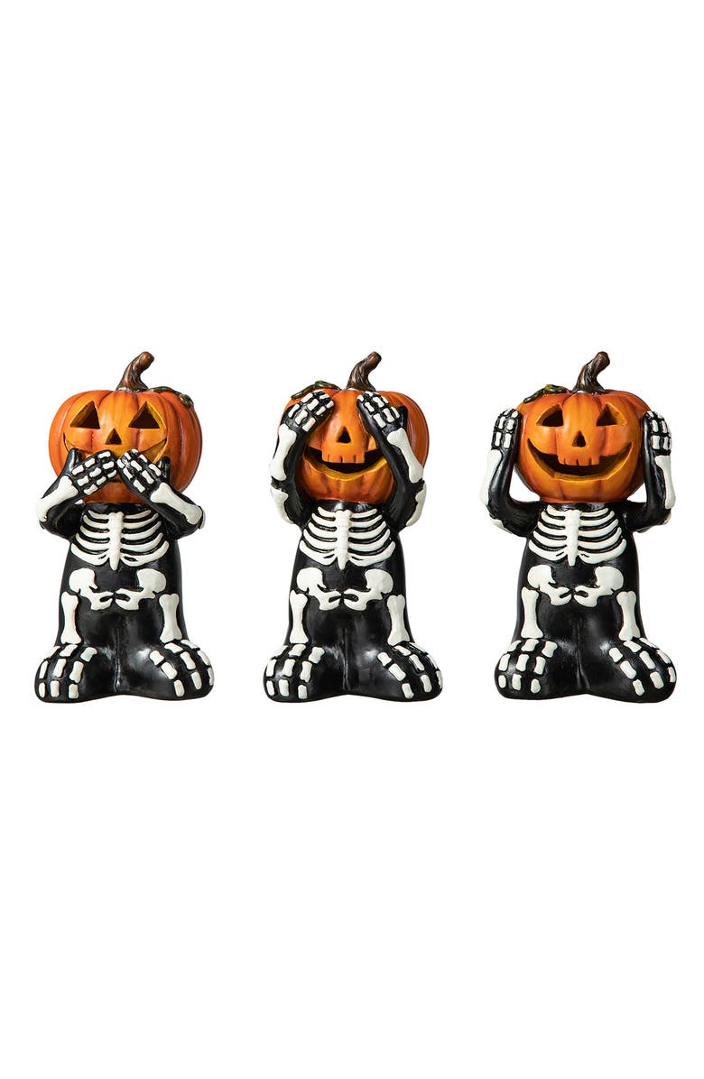 Glitzhome Set of 3 Halloween Resin Skeleton Pumpkin Table Decor, Alternate, color, 