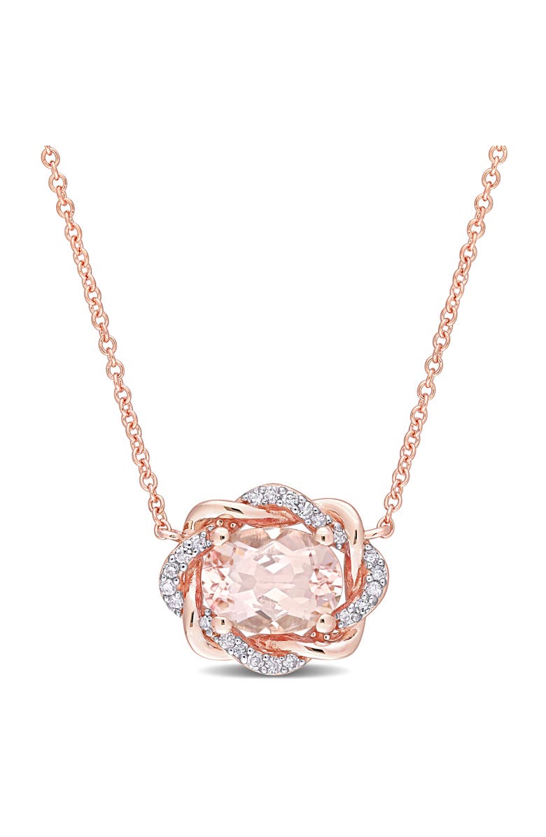 Julianna B. Morganite & Diamond Halo Necklace 10K, Main, color, Morganite