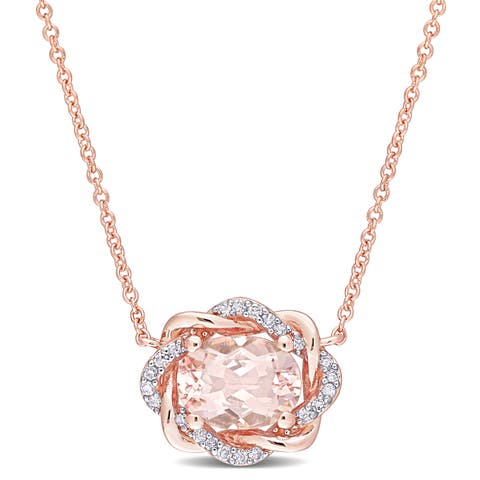 Morganite & Diamond Halo Necklace 10K