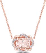 Julianna B. Morganite & Diamond Halo Necklace 10K