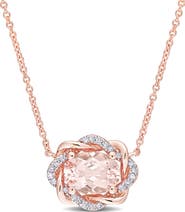 Julianna B. Morganite & Diamond Halo Necklace 10K