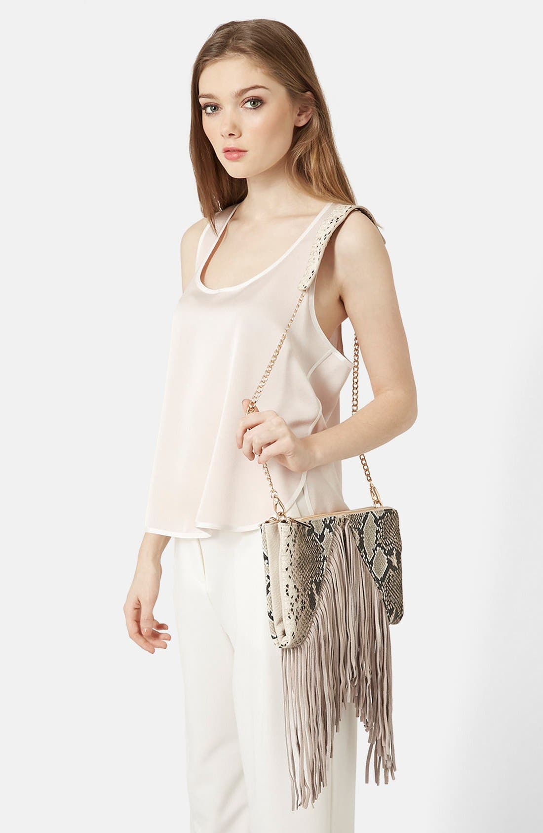 Faux Suede Fringe Crossbody Bag, Alternate, color, NUDE